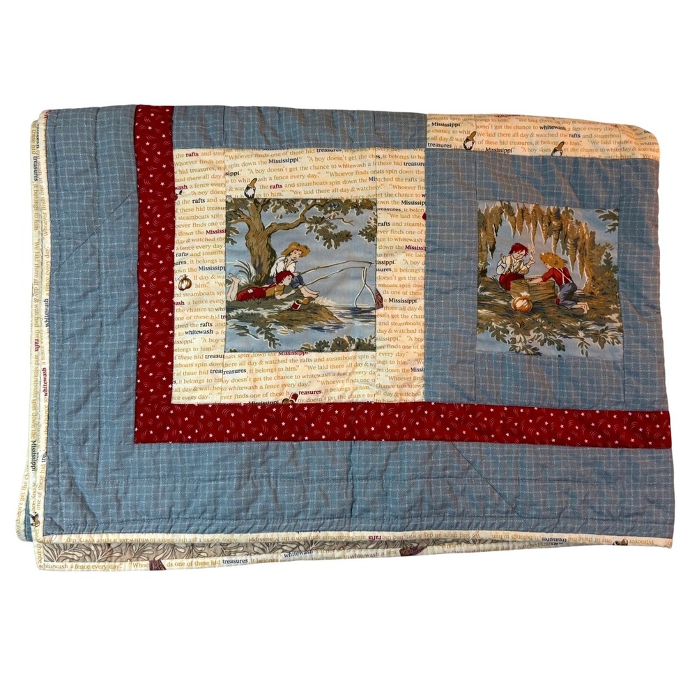 Vintage Handmade Tom Sawyer Quilt Literary Patchwork Americana Folk Art Decor